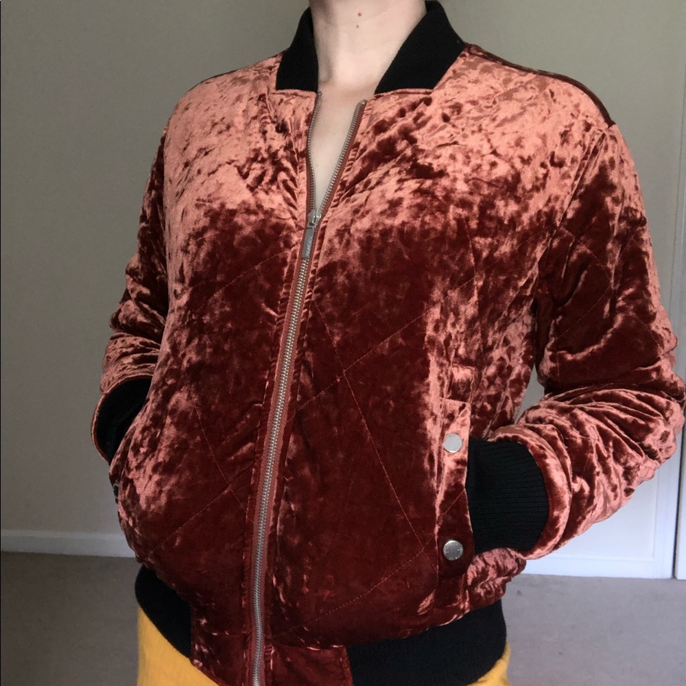 Velvet metallic bomber jacket
